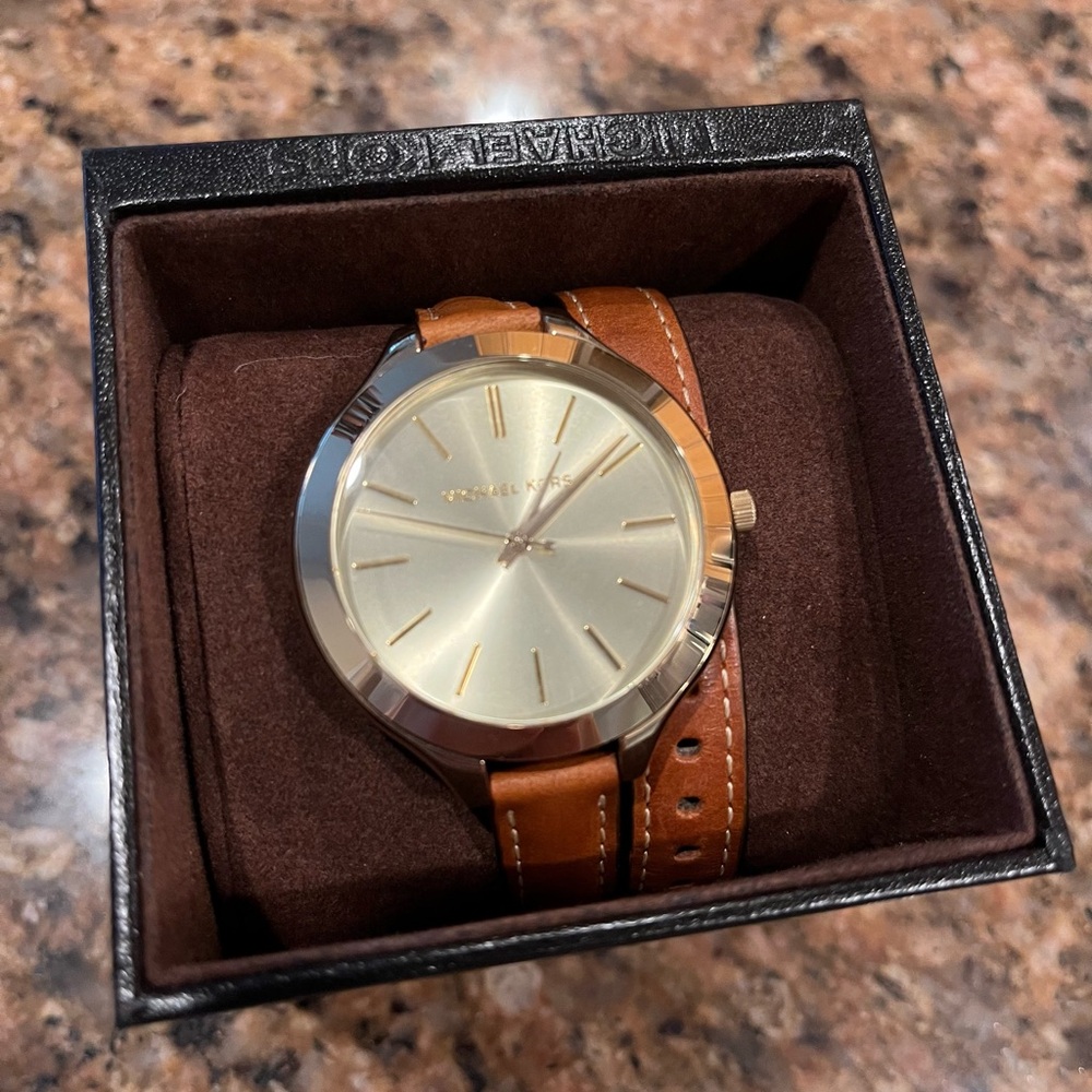 Michael Kors Gold and Tan Double Wrapped Watch